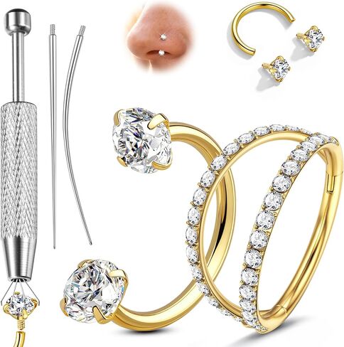ORAZIO 18G Horseshoe Nose Rings for Women Men Double Gem Horse Shoe Nose Ring Hoops Surgical Steel Silver Gold Cartilage Helix Tragus Daith Earrings Labret Lip Piercing Jewelry Cute Small Septum Rings in Saudi Arabia