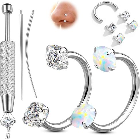 ORAZIO 18G Horseshoe Nose Rings for Women Men Double Gem Horse Shoe Nose Ring Hoops Surgical Steel Silver Gold Cartilage Helix Tragus Daith Earrings Labret Lip Piercing Jewelry Cute Small Septum Rings in Saudi Arabia