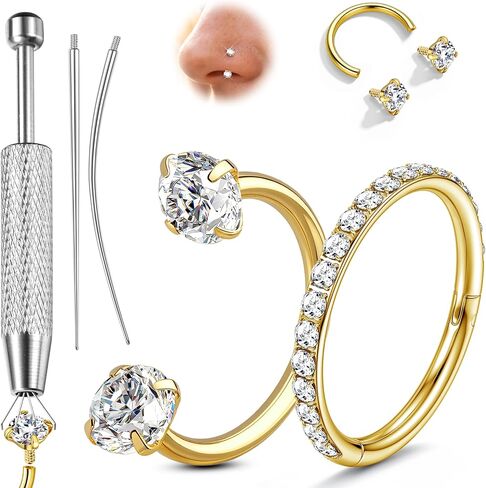 ORAZIO 18G Horseshoe Nose Rings for Women Men Double Gem Horse Shoe Nose Ring Hoops Surgical Steel Silver Gold Cartilage Helix Tragus Daith Earrings Labret Lip Piercing Jewelry Cute Small Septum Rings in Saudi Arabia