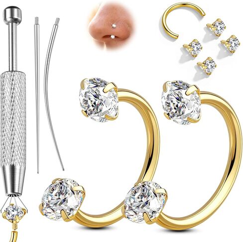 ORAZIO 18G Horseshoe Nose Rings for Women Men Double Gem Horse Shoe Nose Ring Hoops Surgical Steel Silver Gold Cartilage Helix Tragus Daith Earrings Labret Lip Piercing Jewelry Cute Small Septum Rings in Saudi Arabia