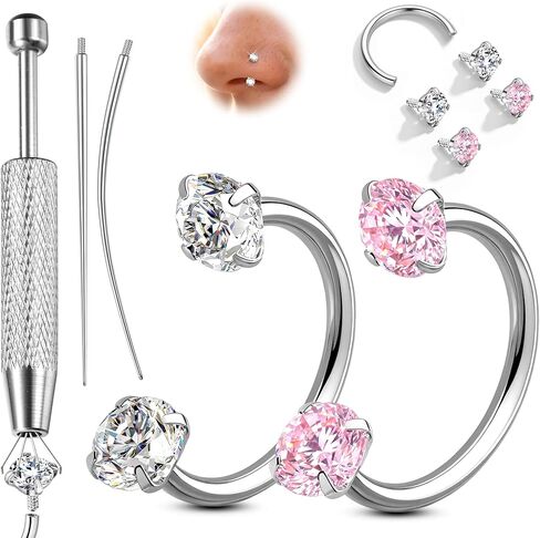 ORAZIO 18G Horseshoe Nose Rings for Women Men Double Gem Horse Shoe Nose Ring Hoops Surgical Steel Silver Gold Cartilage Helix Tragus Daith Earrings Labret Lip Piercing Jewelry Cute Small Septum Rings in Saudi Arabia