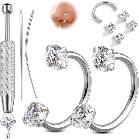 ORAZIO 18G Horseshoe Nose Rings for Women Men Double Gem Horse Shoe Nose Ring Hoops Surgical Steel Silver Gold Cartilage Helix Tragus Daith Earrings Labret Lip Piercing Jewelry Cute Small Septum Rings in Saudi Arabia