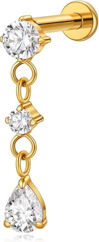 1PC Dangle Flat Back Stud Earrings for Tragus Helix Conch Flat in Saudi Arabia