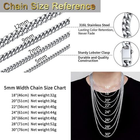 ChainsHouse 5mm 20" Cuban Chain Necklace Men Bracelet 23cm in Kuwait