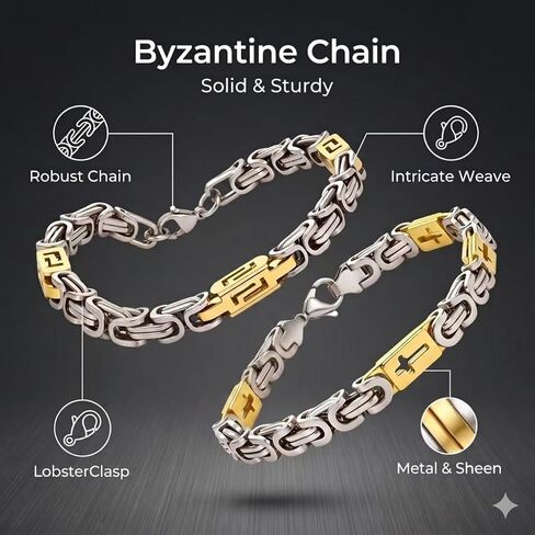 2Pcs Stainless Steel Byzantine Bracelets for Men Women, 8Inch Silver Gold Two-Tone Link Bracelet Set, Hypoallergenic 316L Steel Unisex Chain Bracelet, Durable Waterproof Jewelry Gift in Kuwait