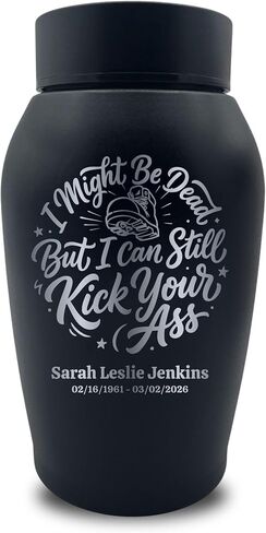 Custom Funny Dark Humor Stainless Steel Cremation Urn for Ashes, Small Kindred Family Sharing Urn for Remains, I Might Be Dead But I Can Still Design, Boot, Black in Saudi Arabia