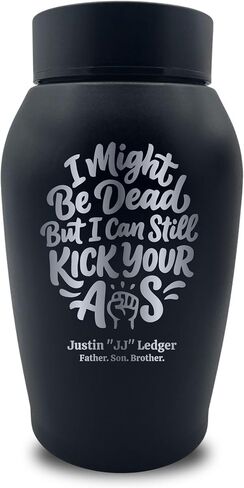 Custom Funny Dark Humor Stainless Steel Cremation Urn for Ashes, Small Kindred Family Sharing Urn for Remains, I Might Be Dead But I Can Still Design, Boot, Black in Saudi Arabia