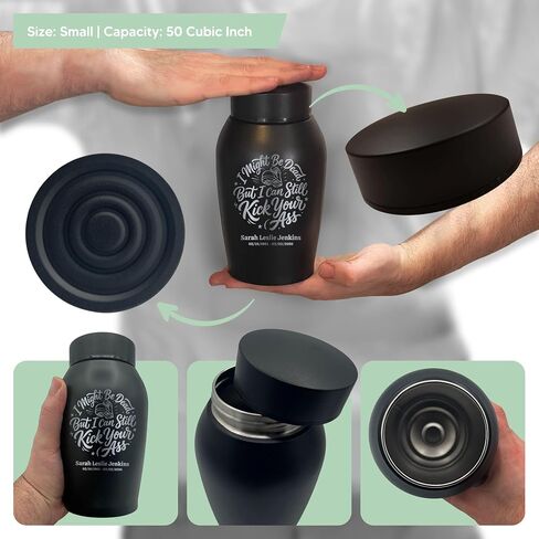 Custom Funny Dark Humor Stainless Steel Cremation Urn for Ashes, Small Kindred Family Sharing Urn for Remains, I Might Be Dead But I Can Still Design, Boot, Black in Saudi Arabia