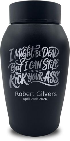 Custom Funny Dark Humor Stainless Steel Cremation Urn for Ashes, Small Kindred Family Sharing Urn for Remains, I Might Be Dead But I Can Still Design, Boot, Black in Saudi Arabia