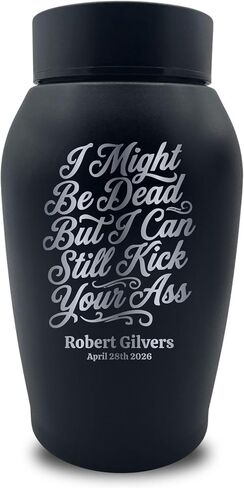 Custom Funny Dark Humor Stainless Steel Cremation Urn for Ashes, Small Kindred Family Sharing Urn for Remains, I Might Be Dead But I Can Still Design, Boot, Black in Saudi Arabia
