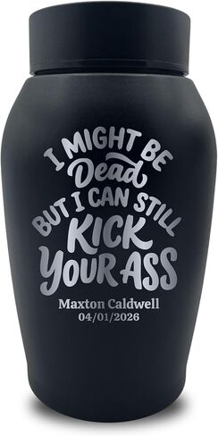 Custom Funny Dark Humor Stainless Steel Cremation Urn for Ashes, Small Kindred Family Sharing Urn for Remains, I Might Be Dead But I Can Still Design, Boot, Black in Saudi Arabia