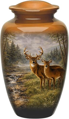 Hunting Deer Cremation Urn - Full Size Deer in Forest Scene Cremation Urn – Adult Nature-Themed Urns for Men and Women – Forest Green Urns for Human Ashes with Velvet Bag (Large) in Kuwait