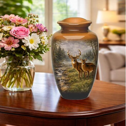 Hunting Deer Cremation Urn - Full Size Deer in Forest Scene Cremation Urn – Adult Nature-Themed Urns for Men and Women – Forest Green Urns for Human Ashes with Velvet Bag (Large) in Kuwait