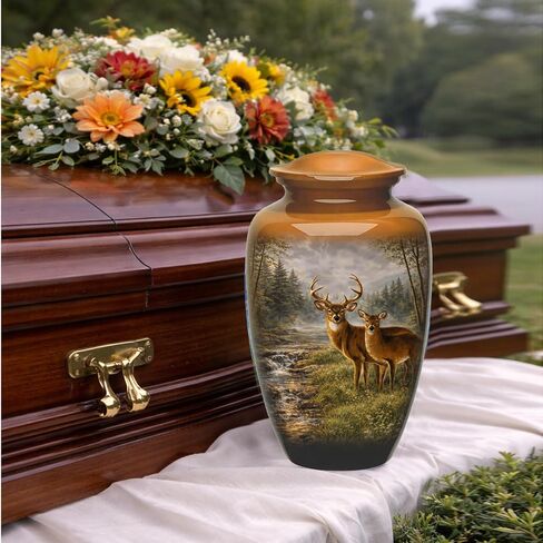Hunting Deer Cremation Urn - Full Size Deer in Forest Scene Cremation Urn – Adult Nature-Themed Urns for Men and Women – Forest Green Urns for Human Ashes with Velvet Bag (Large) in Kuwait