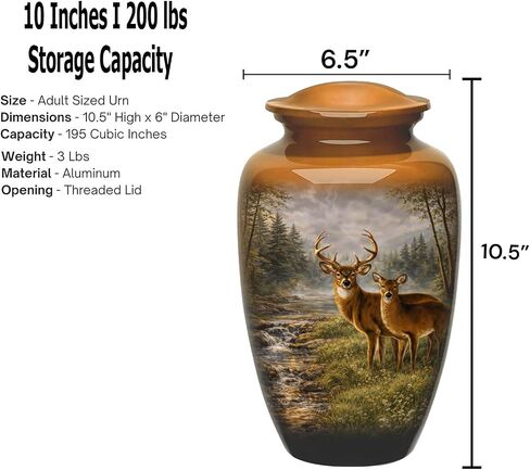 Hunting Deer Cremation Urn - Full Size Deer in Forest Scene Cremation Urn – Adult Nature-Themed Urns for Men and Women – Forest Green Urns for Human Ashes with Velvet Bag (Large) in Kuwait