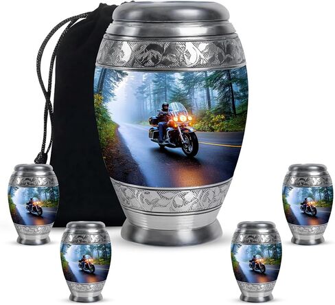 Fashionzaadi Motorcycle Urns for Human Ashes Adult Female - Blue Cremation Urns for Adult Men and Women - Memorial Urn for Daughter - Large Urn for Mom - 10 Inch in Saudi Arabia