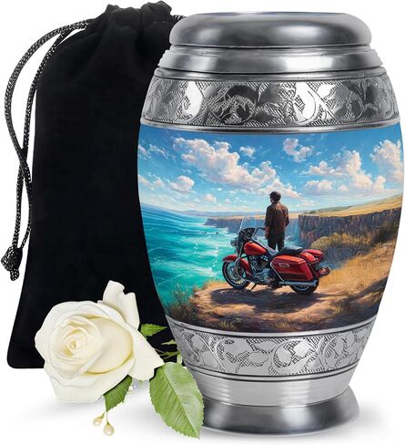 Fashionzaadi Motorcycle Urns for Human Ashes Adult Female - Blue Cremation Urns for Adult Men and Women - Memorial Urn for Daughter - Large Urn for Mom - 10 Inch in Saudi Arabia