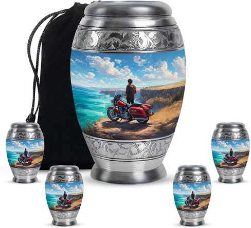 Fashionzaadi Motorcycle Urns for Human Ashes Adult Female - Blue Cremation Urns for Adult Men and Women - Memorial Urn for Daughter - Large Urn for Mom - 10 Inch in Saudi Arabia