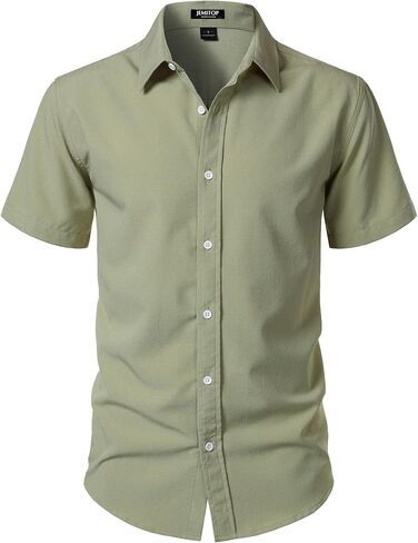 JEMITOP Men's Stretch Wrinkle-Free Textured Shirt Summer Lightweight Short Sleeve Button Down Vacation Beach Shirts in Saudi Arabia