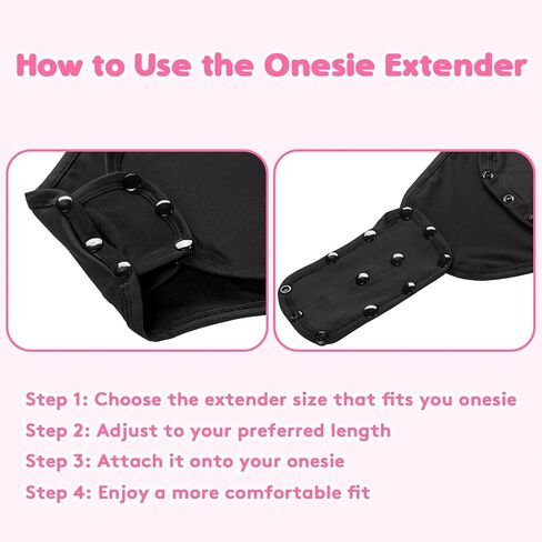 Littleforbig Onesie Extender قابل للتعديل لوحة تمديد المنشعب لبدلات الجسم والملابس للبالغين - تضيف الطول لملاءمة أفضل، راحة أطول للجذع ومرونة الحجم أسود 3 عبوات XS-2XL in Kuwait