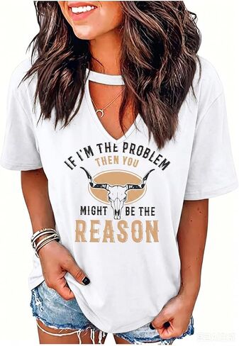 LUKYCILD If I'm The Problem Then You Might Be The Reason Shirt Women Country Music Graphic Tees Western Cowgirl Outfits in Kuwait