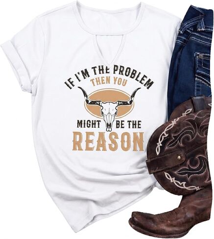 LUKYCILD If I'm The Problem Then You Might Be The Reason Shirt Women Country Music Graphic Tees Western Cowgirl Outfits in Kuwait