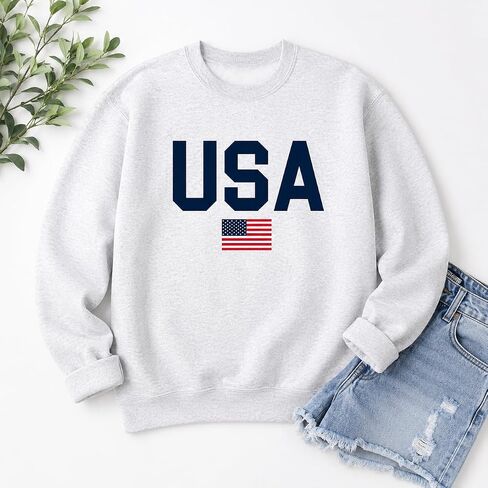 USA Sweatshirt Women Patriotic Crewneck, American Flag Pullover, Cute 4th of July Outfit, Memorial Day Summer Sweatshirt in Saudi Arabia