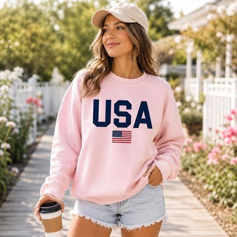 USA Sweatshirt Women Patriotic Crewneck, American Flag Pullover, Cute 4th of July Outfit, Memorial Day Summer Sweatshirt in Saudi Arabia