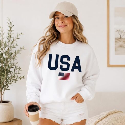 USA Sweatshirt Women Patriotic Crewneck, American Flag Pullover, Cute 4th of July Outfit, Memorial Day Summer Sweatshirt in Saudi Arabia