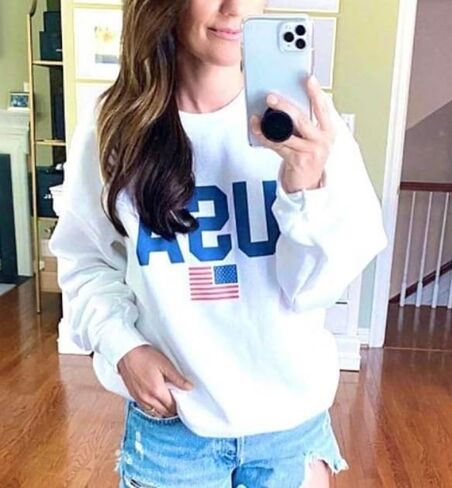 USA Sweatshirt Women Patriotic Crewneck, American Flag Pullover, Cute 4th of July Outfit, Memorial Day Summer Sweatshirt in Saudi Arabia