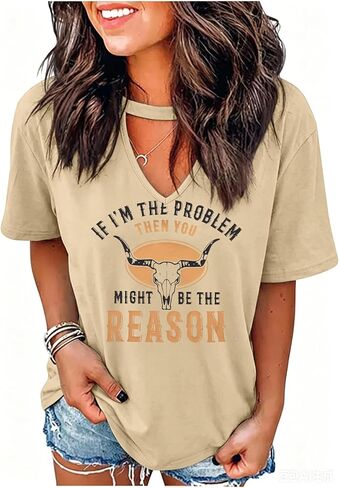LUKYCILD If I'm The Problem Then You Might Be The Reason Shirt Women Country Music Graphic Tees Western Cowgirl Outfits in Kuwait