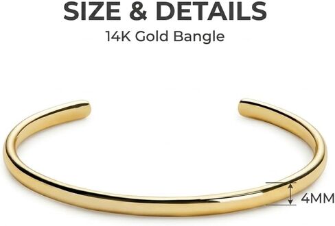 14K Gold Cuff Bangle Bracelet for Women,4mm Open Stacking Bracelets Mother's Day Christmas Day Gift Anniversary Birthday Jewelry for Wife Girlfriend Her in Saudi Arabia