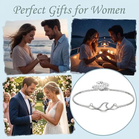 Wave Bracelet 18K White Gold Plated Ocean Bracelet Wave Jewelry Gifts for Women Mom in Saudi Arabia
