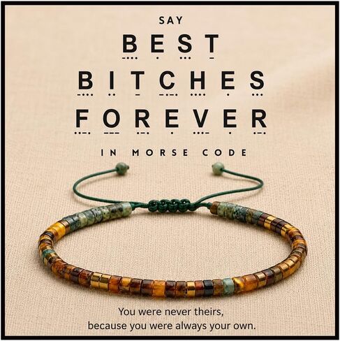 LIU JUN "Best Bitches Forever" سوار تحفيزي برمز مورس للنساء، قابل للتعديل BFF أساور مطرزة عين النمر الطبيعي الفيروزية مع رسالة مخفية هدية مجوهرات ملهمة للصداقة in Kuwait