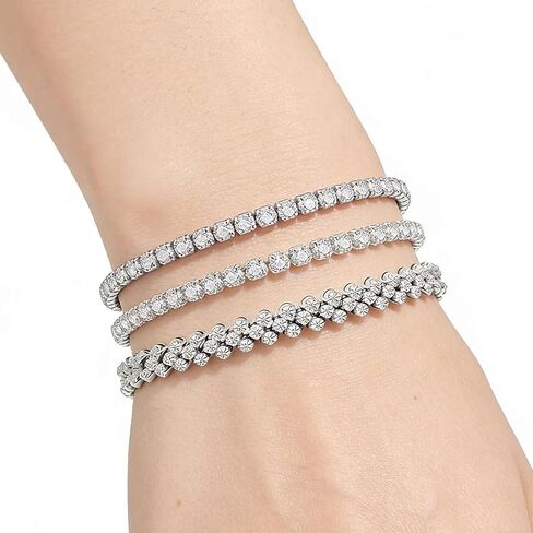 3 Pcs Silver Tennis Bracelet Set for Women, Adjustable Silver CZ Rhinestone Bracelets, Marquise Cubic Zirconia Bracelet Stack, Wedding & Prom Jewelry Gift in Saudi Arabia