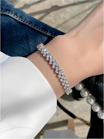 3 Pcs Silver Tennis Bracelet Set for Women, Adjustable Silver CZ Rhinestone Bracelets, Marquise Cubic Zirconia Bracelet Stack, Wedding & Prom Jewelry Gift in Saudi Arabia