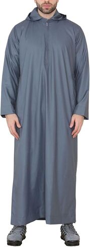 TruClothing Mens Hooded Thobe Hood Jubba Nehru Stand Collar Islamic Clothing Muslim Kaftan Robe Saudi Slim Regular Fit in Saudi Arabia
