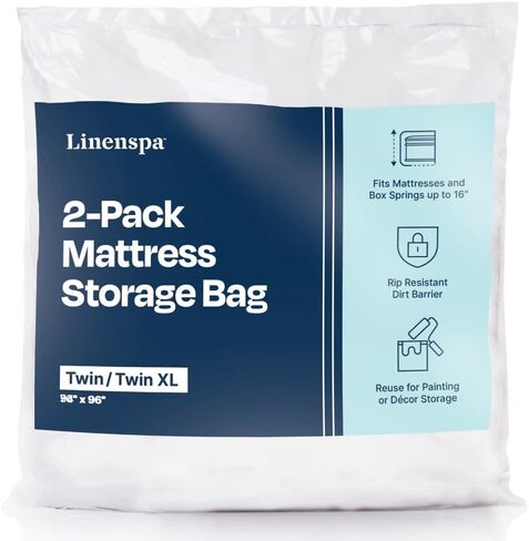 Linenspa Mattress Bag - 2 Pack Twin/Twin XL Mattress Bags for Moving and Storage - Mattress Protection, Dorm Room Essentials - Mattress Disposal Bag in Kuwait
