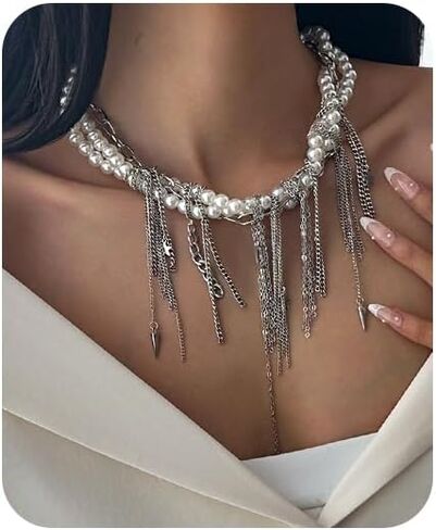 Delicate Multi-layered Pearl Tassel Necklace Star Pearl Wrap Stacking Chain Trendy Bohemia Chains Statement Necklace Unique Generosity Pendant Fasion Chain Collar Classic Adjustable Easy to Wear Jewelry Accessories for Women Wedding Party in Saudi Arabia