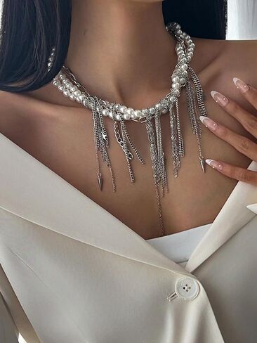 Delicate Multi-layered Pearl Tassel Necklace Star Pearl Wrap Stacking Chain Trendy Bohemia Chains Statement Necklace Unique Generosity Pendant Fasion Chain Collar Classic Adjustable Easy to Wear Jewelry Accessories for Women Wedding Party in Saudi Arabia