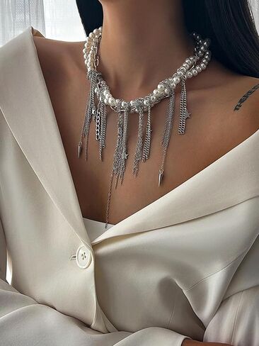 Delicate Multi-layered Pearl Tassel Necklace Star Pearl Wrap Stacking Chain Trendy Bohemia Chains Statement Necklace Unique Generosity Pendant Fasion Chain Collar Classic Adjustable Easy to Wear Jewelry Accessories for Women Wedding Party in Saudi Arabia
