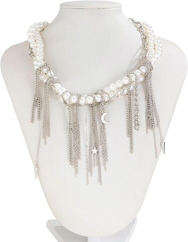 Delicate Multi-layered Pearl Tassel Necklace Star Pearl Wrap Stacking Chain Trendy Bohemia Chains Statement Necklace Unique Generosity Pendant Fasion Chain Collar Classic Adjustable Easy to Wear Jewelry Accessories for Women Wedding Party in Saudi Arabia