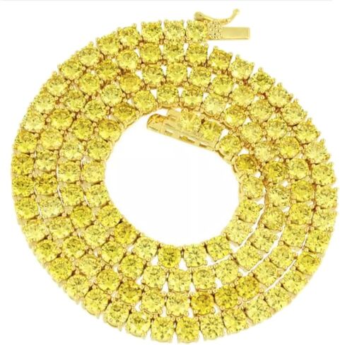 Citrine Canary 14k Yellow Gold Finish 18 Ctw. VVS/D Simulated Diamond Prong Solitare One Row 4 mm Tennis Link Chain Neckless Unisex in Saudi Arabia
