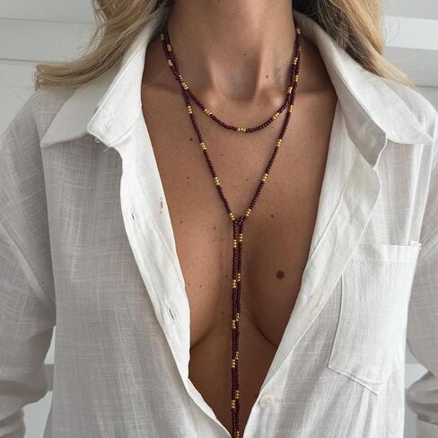Western Beaded Wrap Necklace for Women Seed Bead Long Chain Vintage Layered Lariat Necklace Cowgirl Tie choker Boho Wrapped Choker in Saudi Arabia