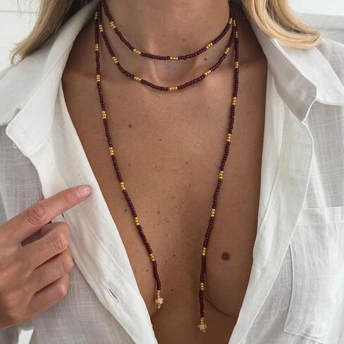 Western Beaded Wrap Necklace for Women Seed Bead Long Chain Vintage Layered Lariat Necklace Cowgirl Tie choker Boho Wrapped Choker in Saudi Arabia