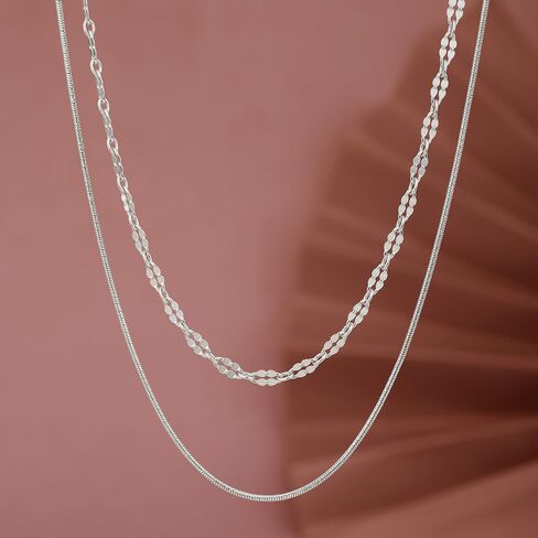 Vanbelle Sterling Silver - Rhodium Plated with 925 Stamp - Layered Necklace - Elegant Handmade for Women - Chain 16" Long + 2" Extender in Kuwait