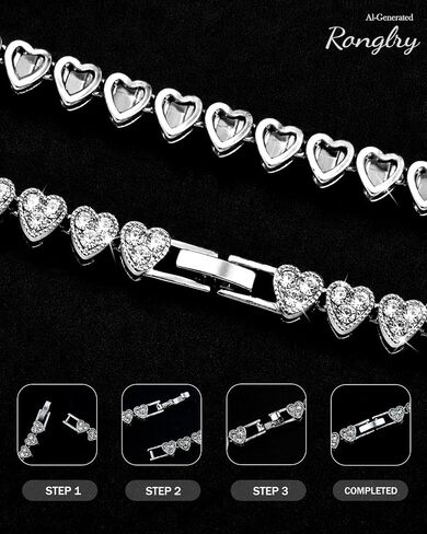 Ronglry Silver Heart Necklace Rhinestone Tennis Necklaces for Women Silver Diamond Choker Necklace for Women Heart Chain Necklace Rhinestone Jewelry Gifts for Party Wedding in Saudi Arabia