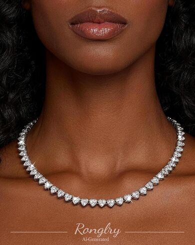 Ronglry Silver Heart Necklace Rhinestone Tennis Necklaces for Women Silver Diamond Choker Necklace for Women Heart Chain Necklace Rhinestone Jewelry Gifts for Party Wedding in Saudi Arabia
