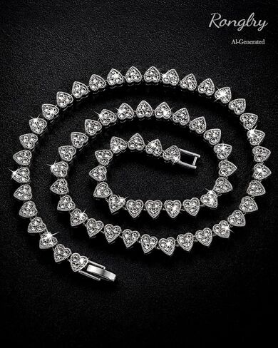 Ronglry Silver Heart Necklace Rhinestone Tennis Necklaces for Women Silver Diamond Choker Necklace for Women Heart Chain Necklace Rhinestone Jewelry Gifts for Party Wedding in Saudi Arabia