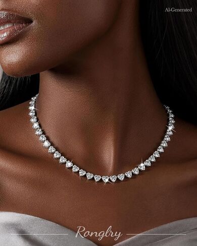 Ronglry Silver Heart Necklace Rhinestone Tennis Necklaces for Women Silver Diamond Choker Necklace for Women Heart Chain Necklace Rhinestone Jewelry Gifts for Party Wedding in Saudi Arabia